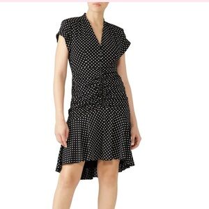 Nanette Lepore black polka dot dress liberation ruched front button front size 6